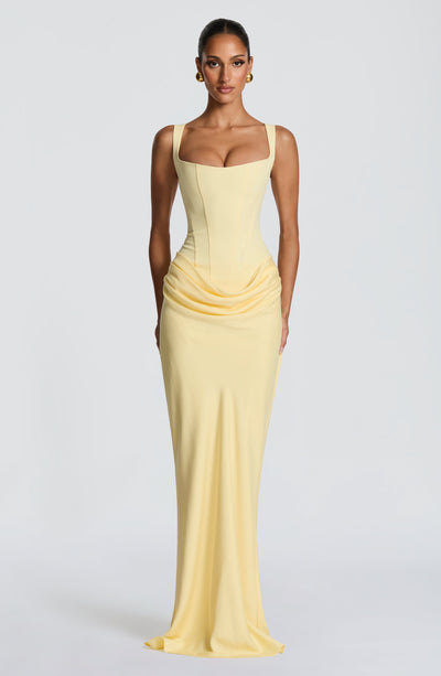 Mia | Damen Formelles Drapiertes Maxi Abendkleid
