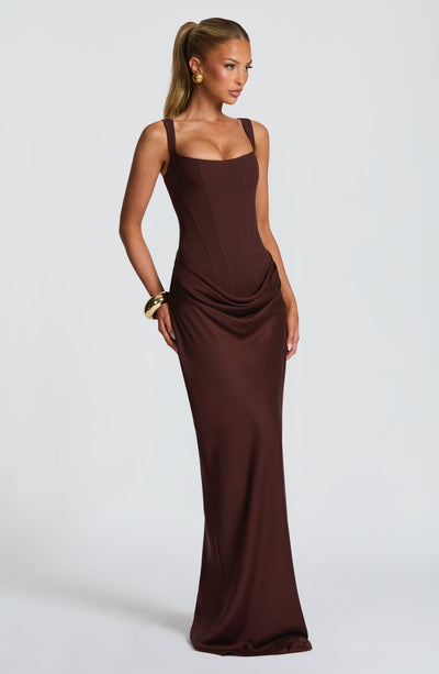 Mia | Damen Formelles Drapiertes Maxi Abendkleid