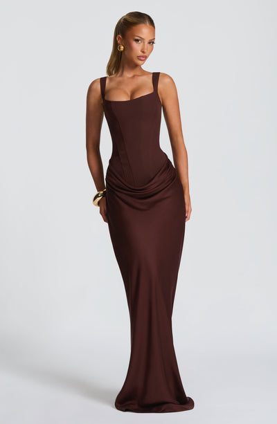 Mia | Damen Formelles Drapiertes Maxi Abendkleid