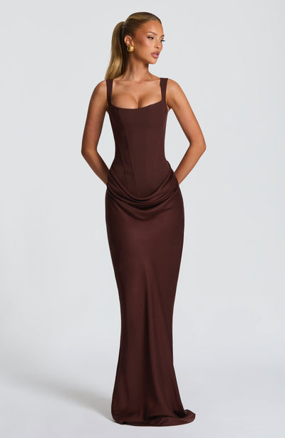 Mia | Damen Formelles Drapiertes Maxi Abendkleid