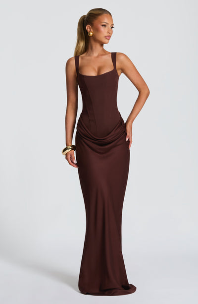 Mia | Damen Formelles Drapiertes Maxi Abendkleid