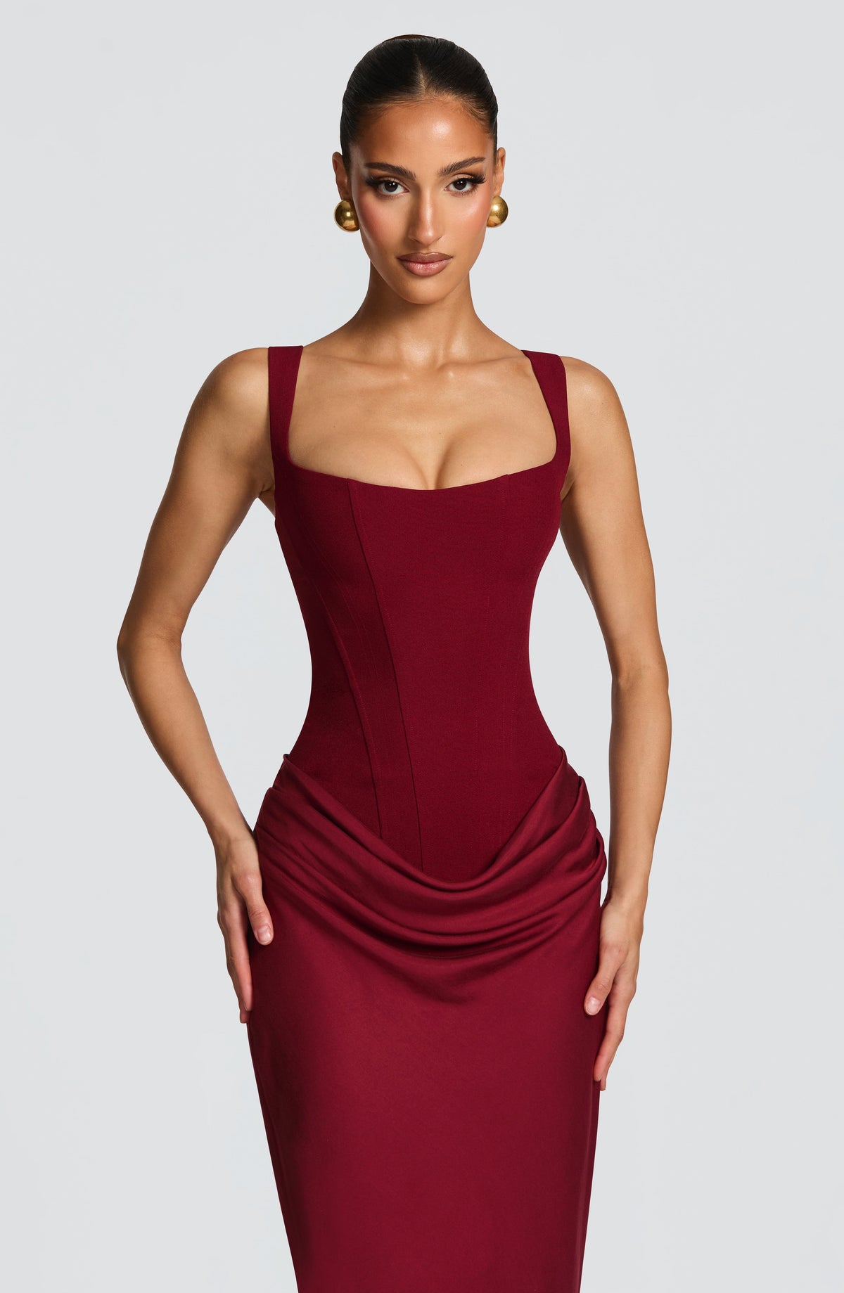 Mia | Damen Formelles Drapiertes Maxi Abendkleid