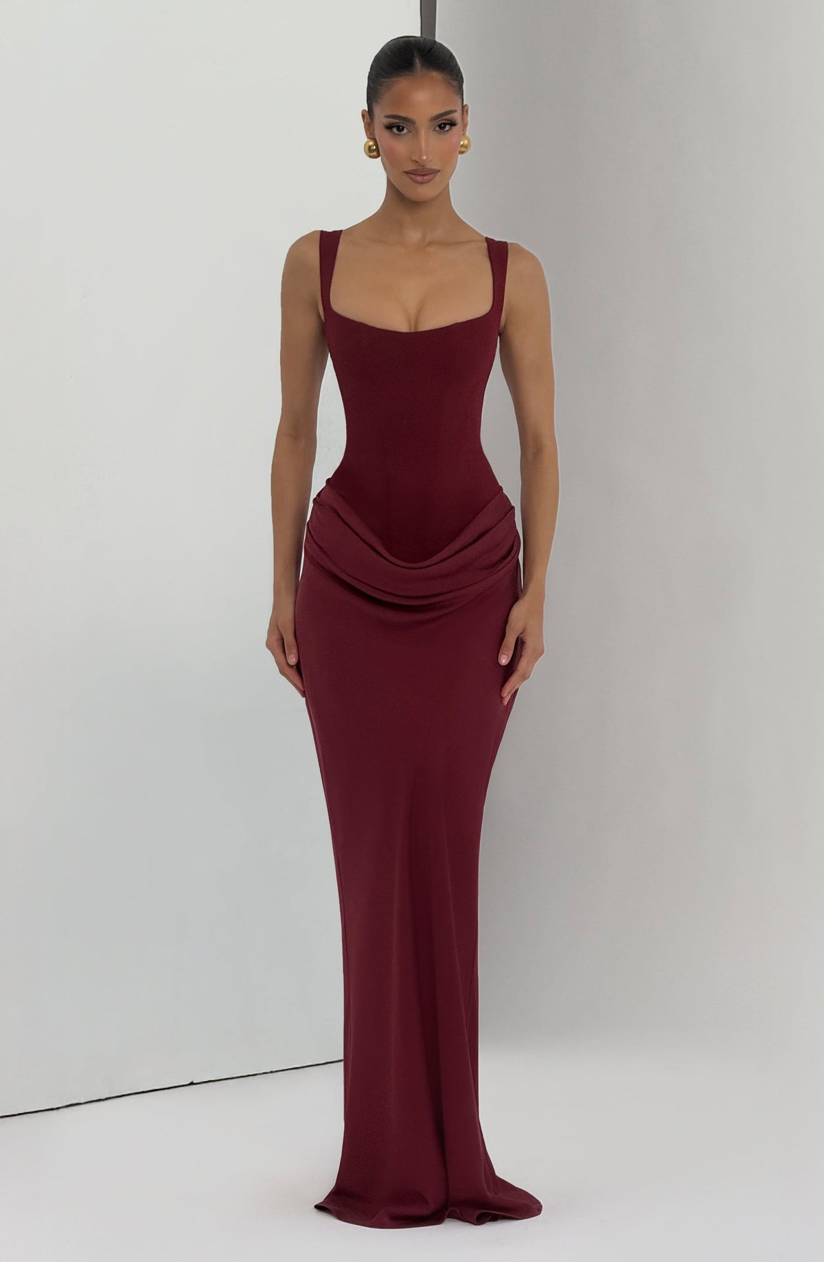 Mia | Damen Formelles Drapiertes Maxi Abendkleid