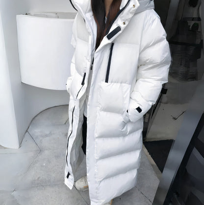 Mia | Damen Lange Gesteppte Steppjacke mit Kapuze