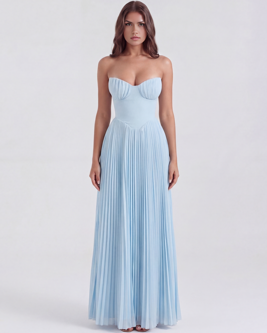Mila | Damen Elegantes Plissiertes Trägerloses Maxikleid
