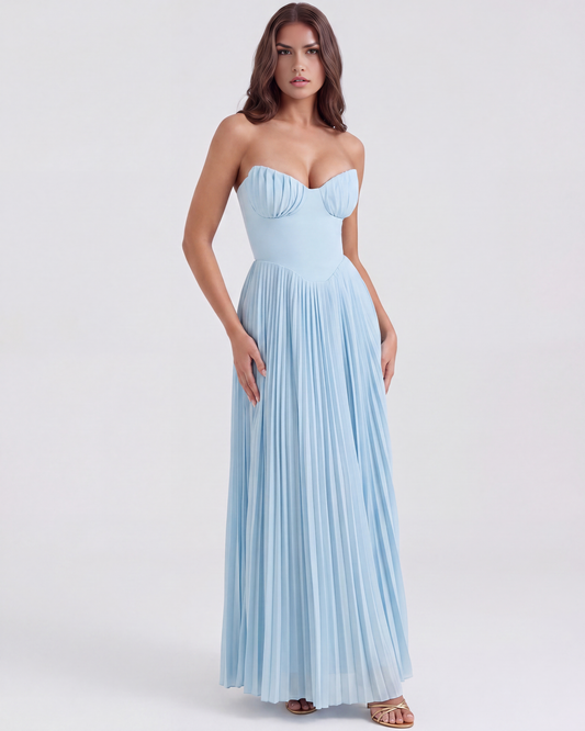 Mila | Damen Elegantes Plissiertes Trägerloses Maxikleid