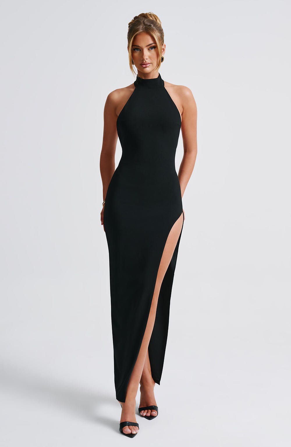 Monika | Damen Figurbetontes Rückenfreies Maxikleid mit Beinschlitz