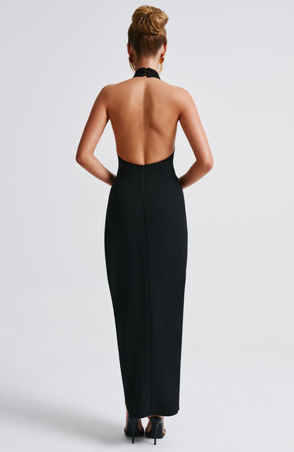 Monika | Damen Figurbetontes Rückenfreies Maxikleid mit Beinschlitz
