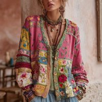 Simiey | Damen Farbenfrohes Floralmuster Boho Strickjacke