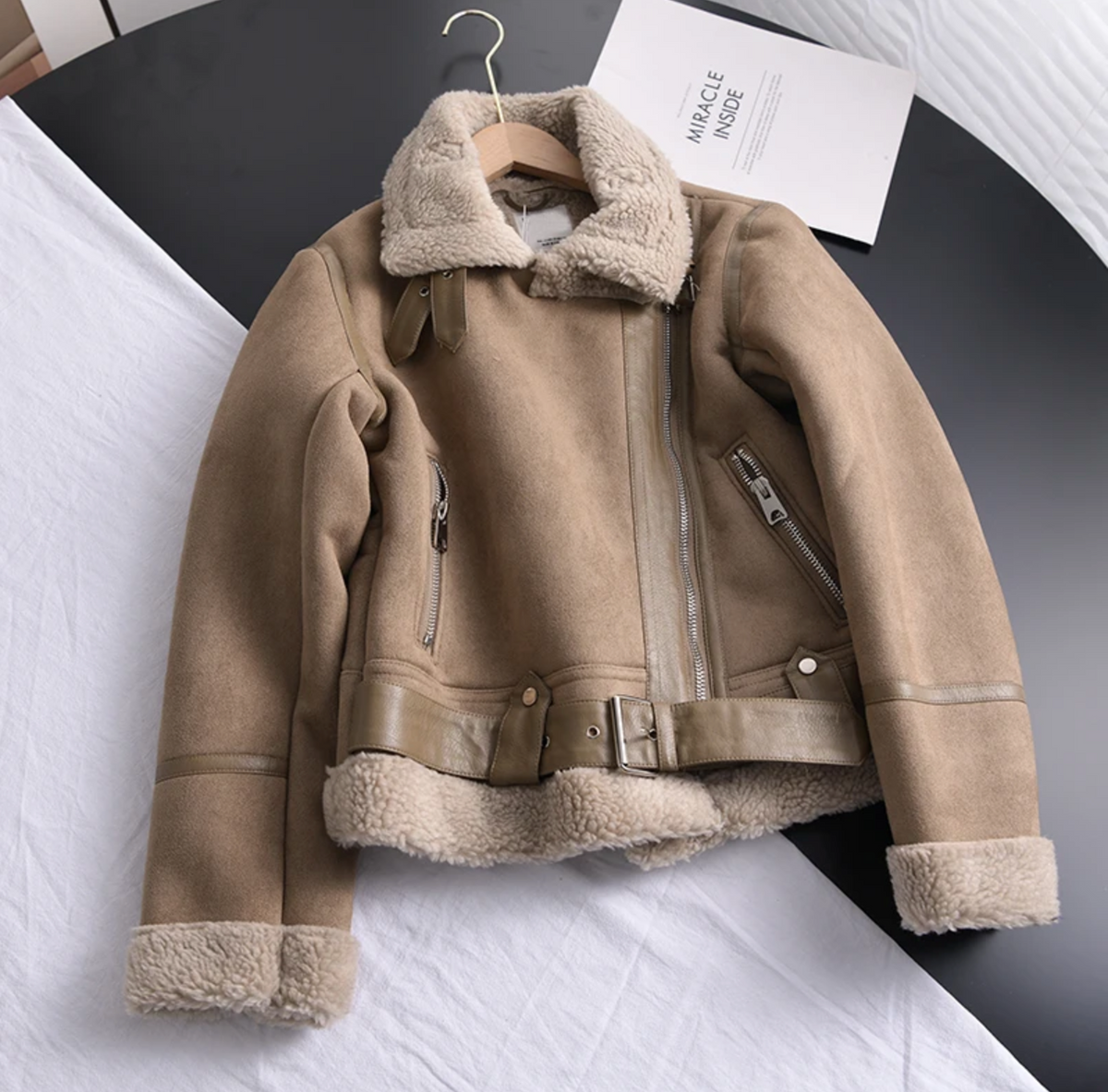 Nicole | Damen Gefütterte Taillierte Bikerjacke mit Reißverschluss