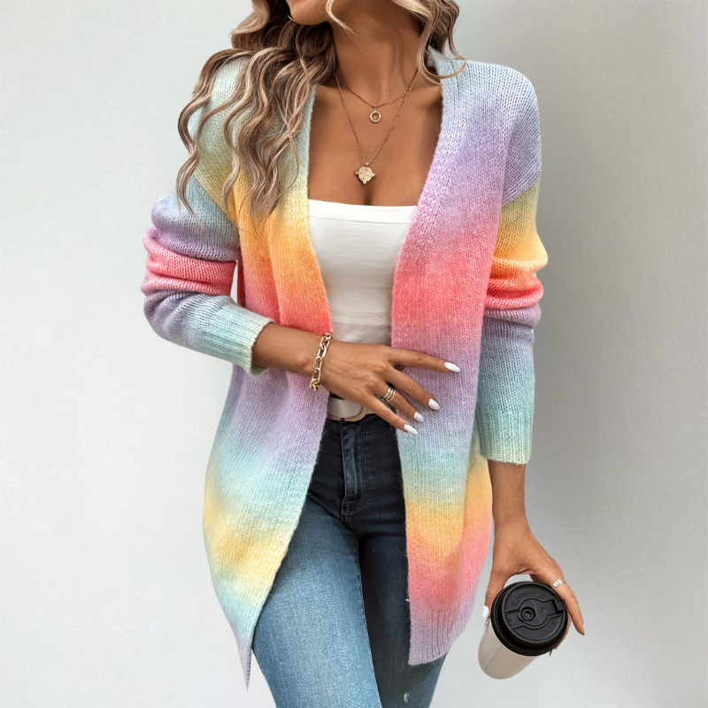 Nicole | Damen Lässige Offene Lange Strickjacke