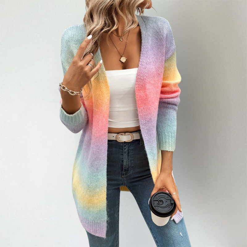 Nicole | Damen Lässige Offene Lange Strickjacke