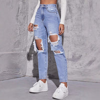 Paula | Damen Hochgeschnittene Destroyed Jeans