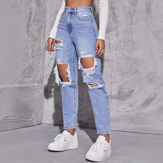 Paula | Damen Hochgeschnittene Destroyed Jeans