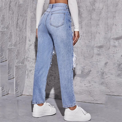 Paula | Damen Hochgeschnittene Destroyed Jeans