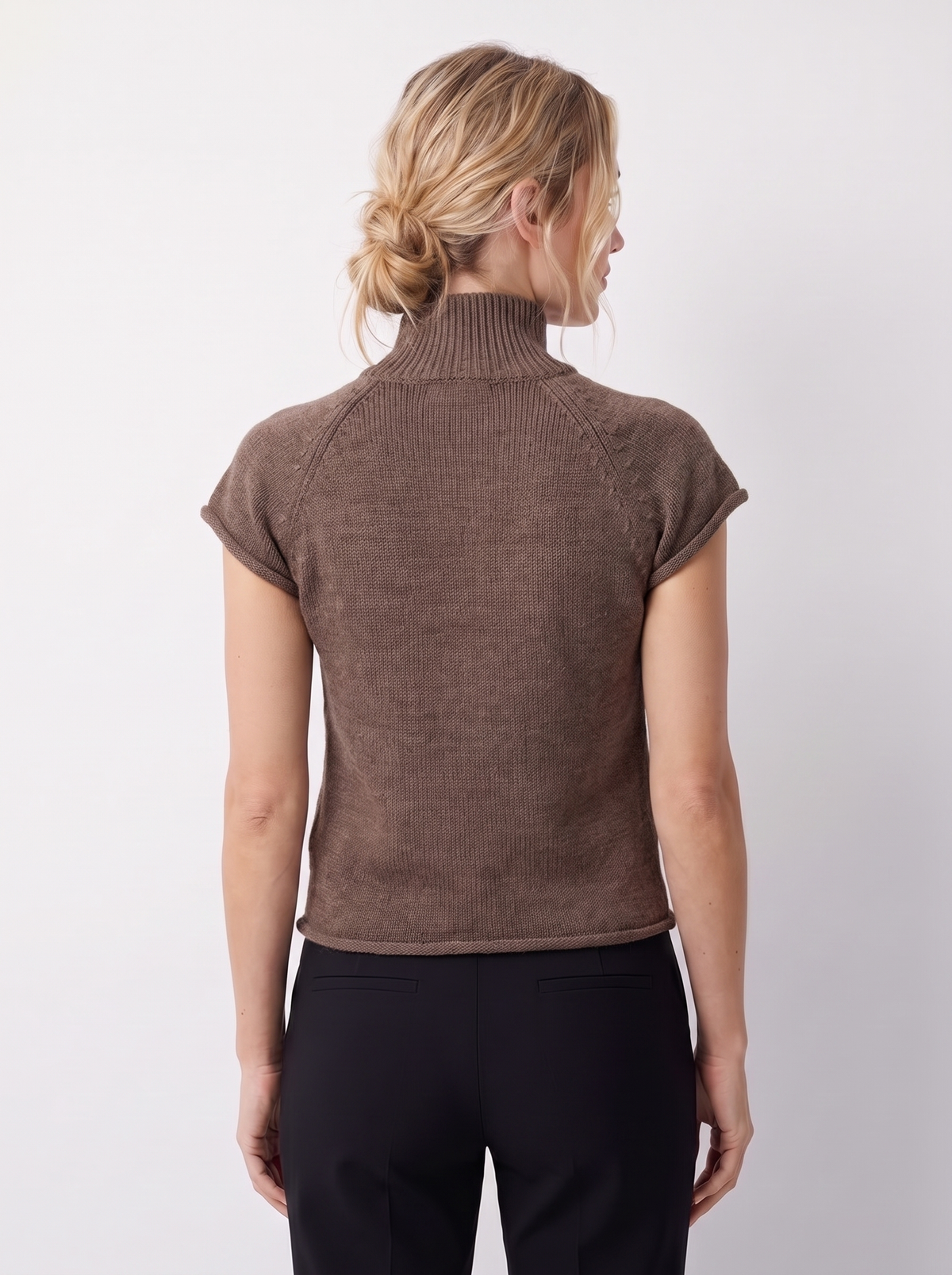 Rosa | Damen Kurzärmlige Strickjacke mit Stehkragen