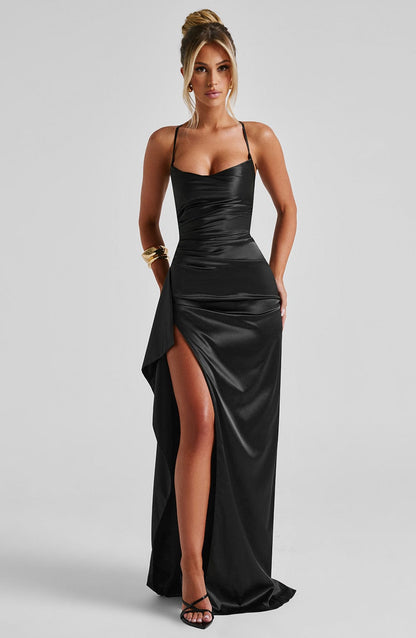 Sandra | Damen Langes Satin Abendkleid