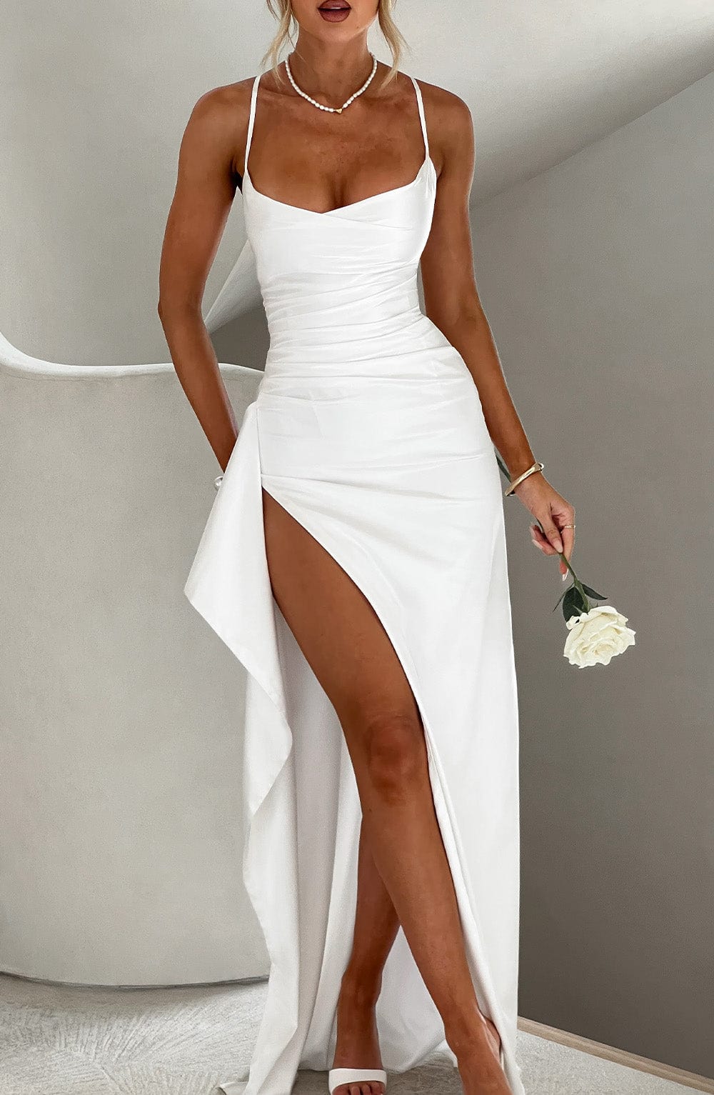 Sandra | Damen Langes Satin Abendkleid