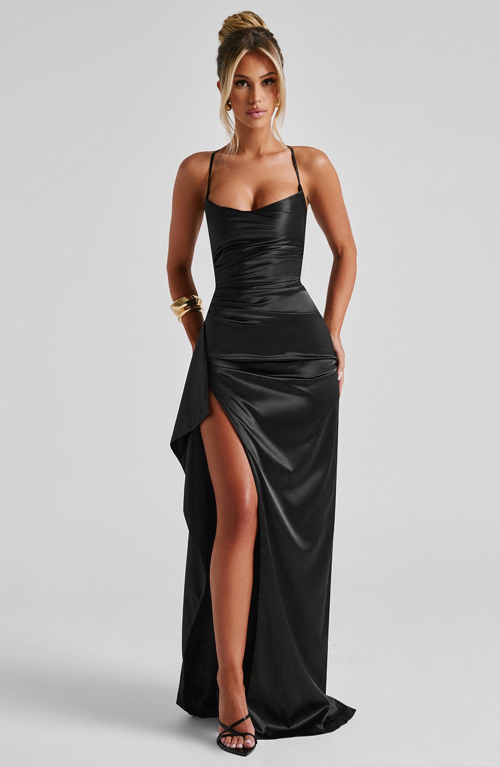 Sandra | Damen Langes Satin Abendkleid