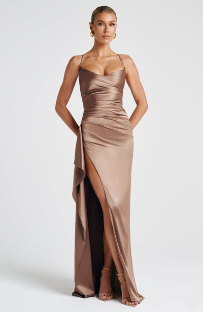 Sandra | Damen Langes Satin Abendkleid