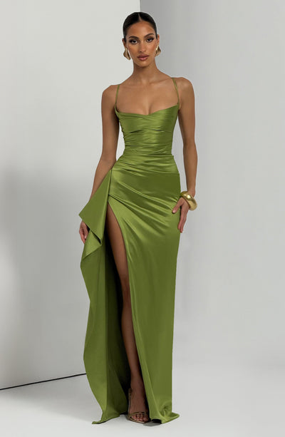 Sandra | Damen Langes Satin Abendkleid