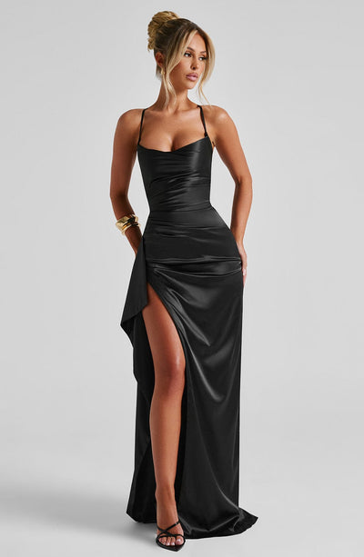 Sandra | Damen Langes Satin Abendkleid