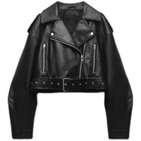 Damen Cropped Biker Lederjacke
