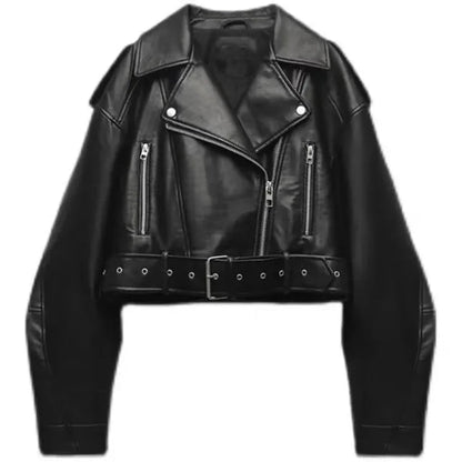 Damen Cropped Biker Lederjacke