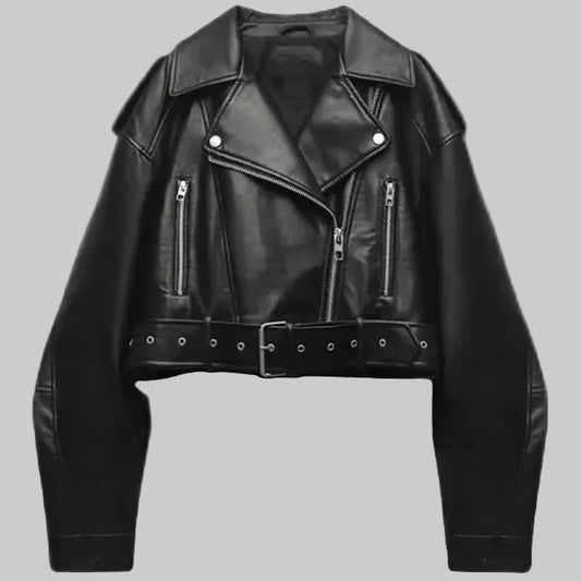 Renate | Damen Cropped Leder-Bikerjacke