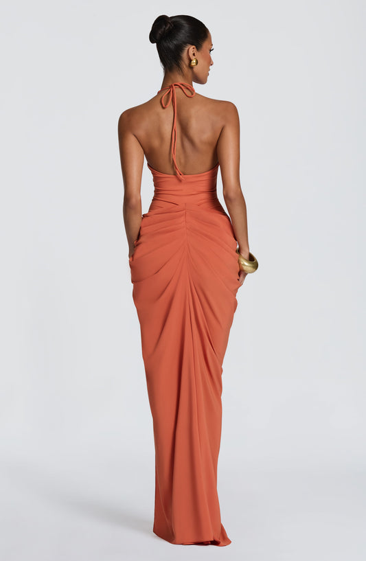 Stefanie | Damen Figurbetontes Drapiertes Abendkleid mit Beinschlitz