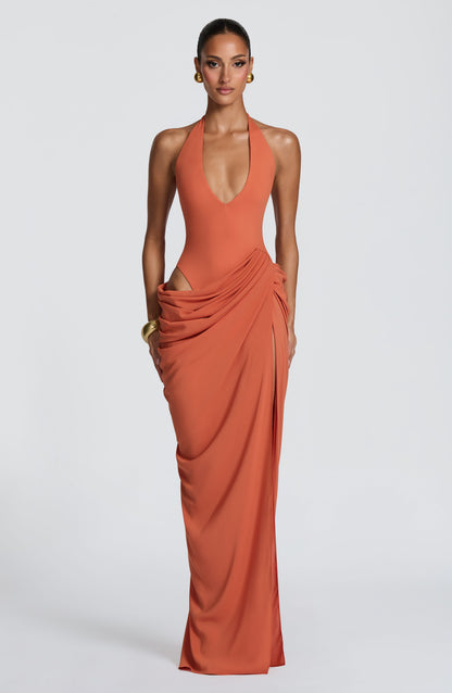 Stefanie | Damen Figurbetontes Drapiertes Abendkleid mit Beinschlitz