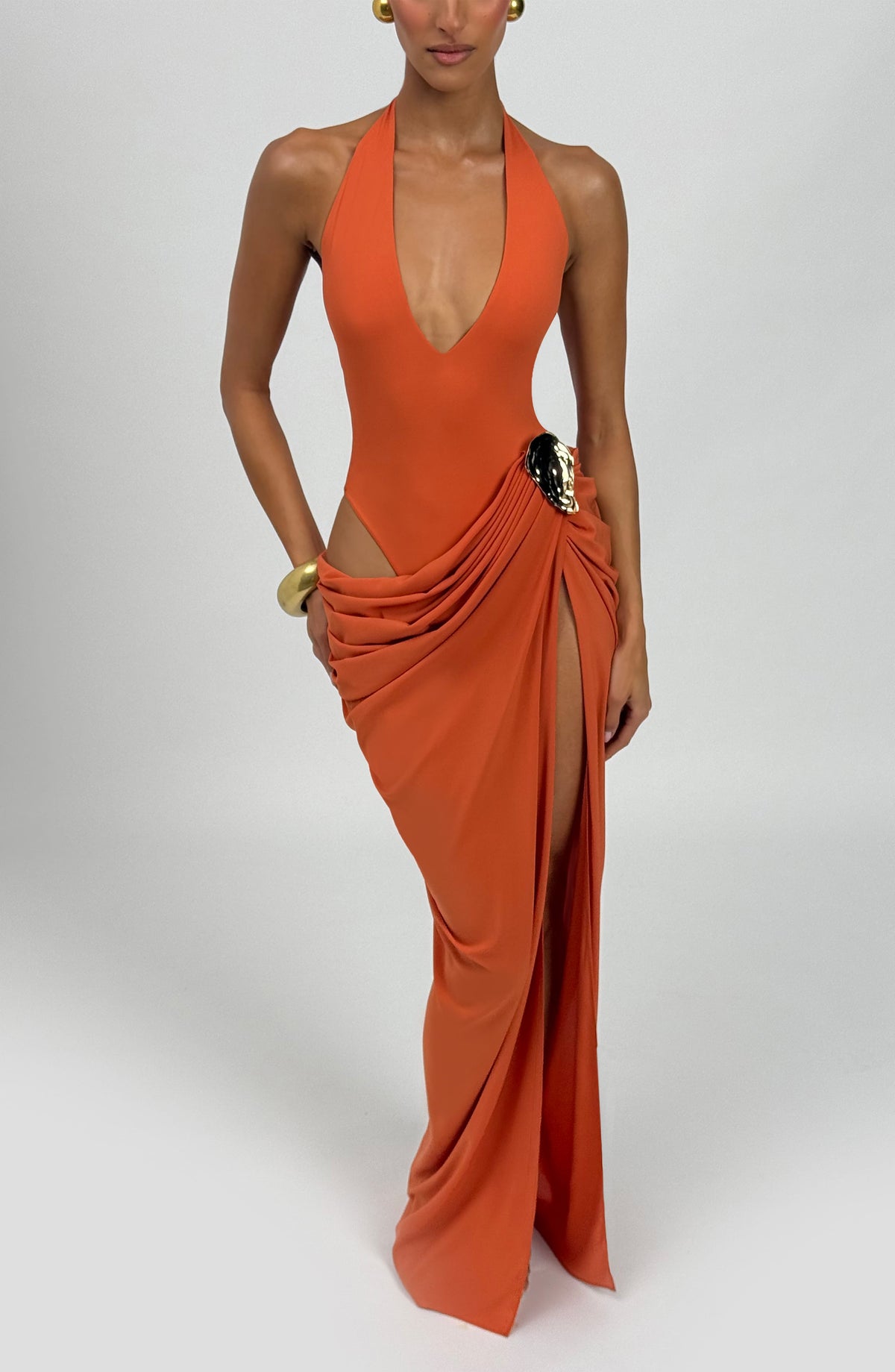 Stefanie | Damen Figurbetontes Drapiertes Abendkleid mit Beinschlitz