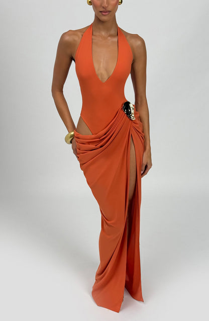 Stefanie | Damen Figurbetontes Drapiertes Abendkleid mit Beinschlitz