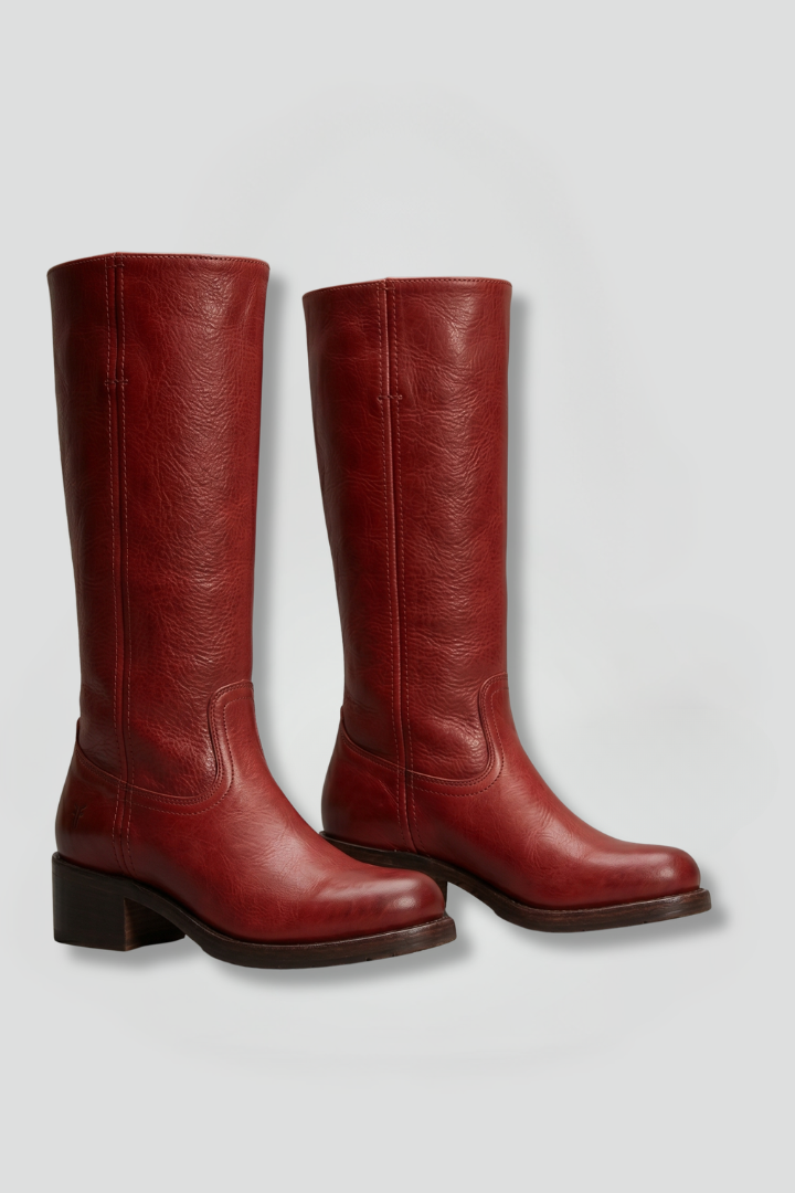 Stefanie | Damen Rote Kniehohe Stiefel mit Blockabsatz