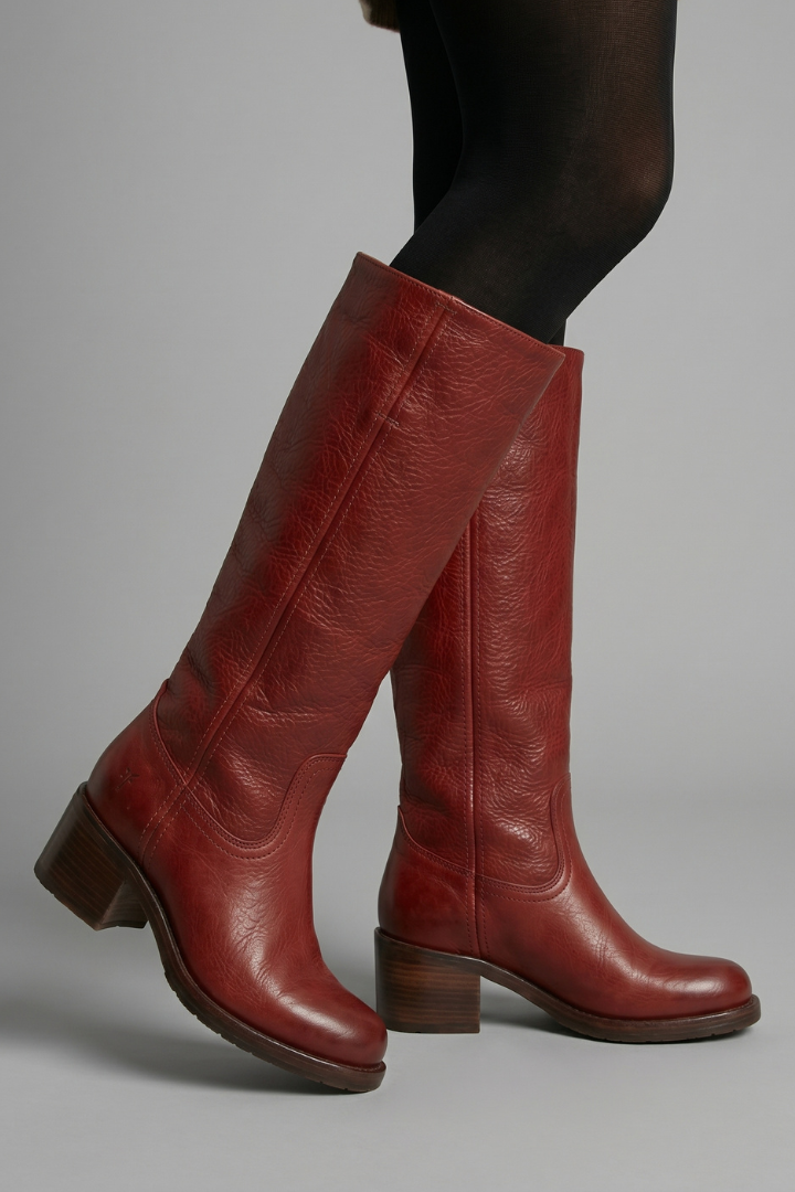 Stefanie | Damen Rote Kniehohe Stiefel mit Blockabsatz
