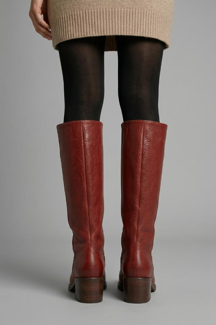 Stefanie | Damen Rote Kniehohe Stiefel mit Blockabsatz