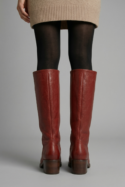 Stefanie | Damen Rote Kniehohe Stiefel mit Blockabsatz