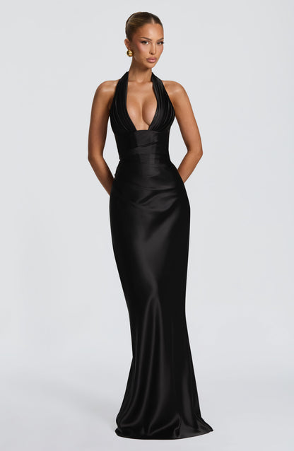 Theresa | Damen Tailliertes Rückenfreies Abendkleid mit Neckholder