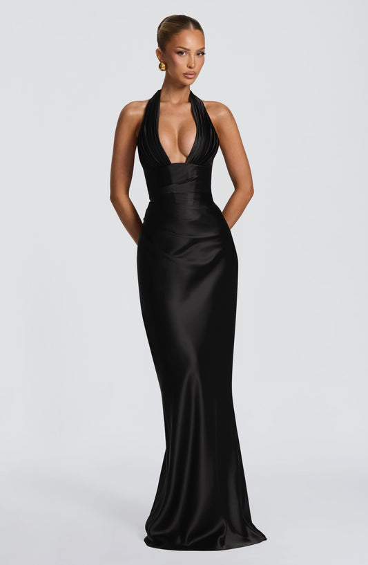 Theresa | Damen Tailliertes Rückenfreies Abendkleid mit Neckholder