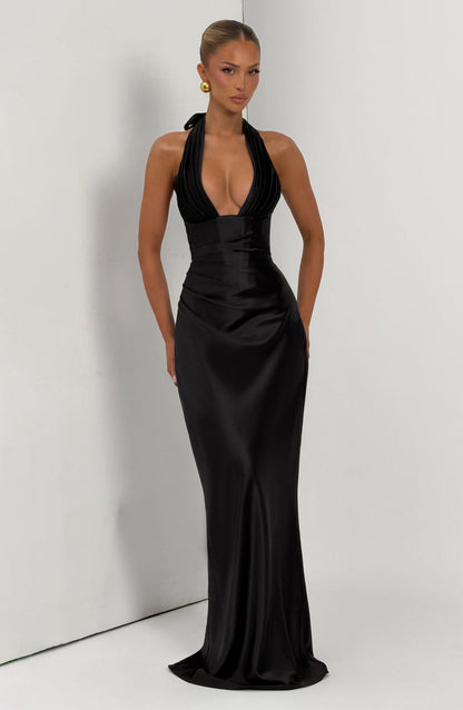 Theresa | Damen Tailliertes Rückenfreies Abendkleid mit Neckholder