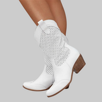 Valentina | Damen Perforierte Blockabsatz Cowboystiefel