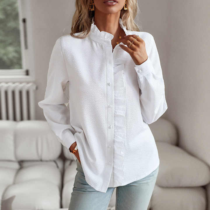 Petra | Damen Casual Rüschen Geknöpftes Hemd